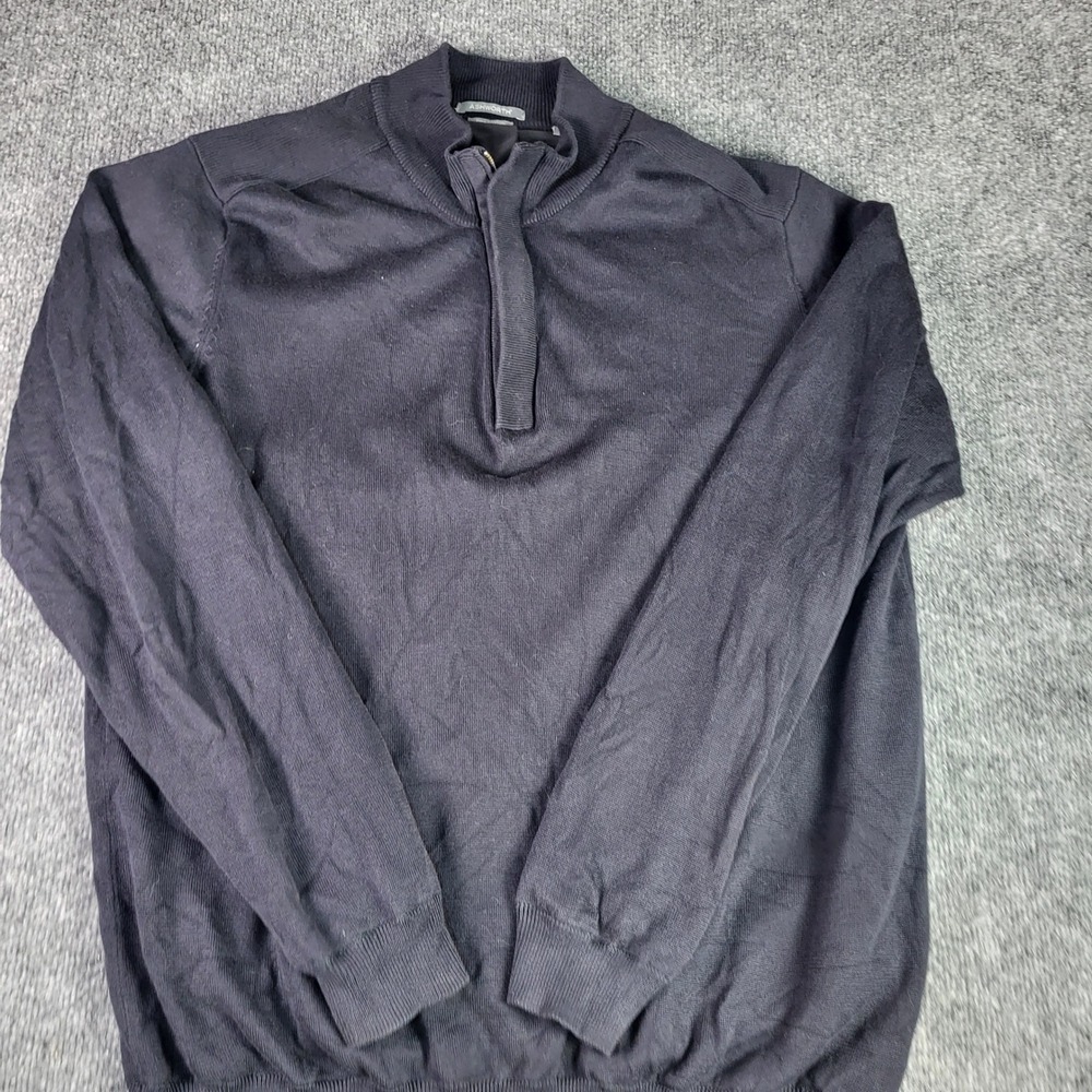 Ashworth Mens Pima Cotton Quarter Zip Mock Neck Sweater Navy Blue Large